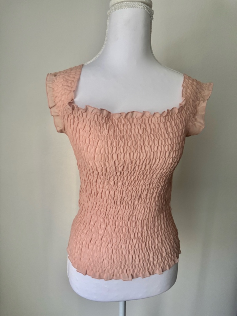 Y2K French Smocked Square Neck Women’s Top  pink medium